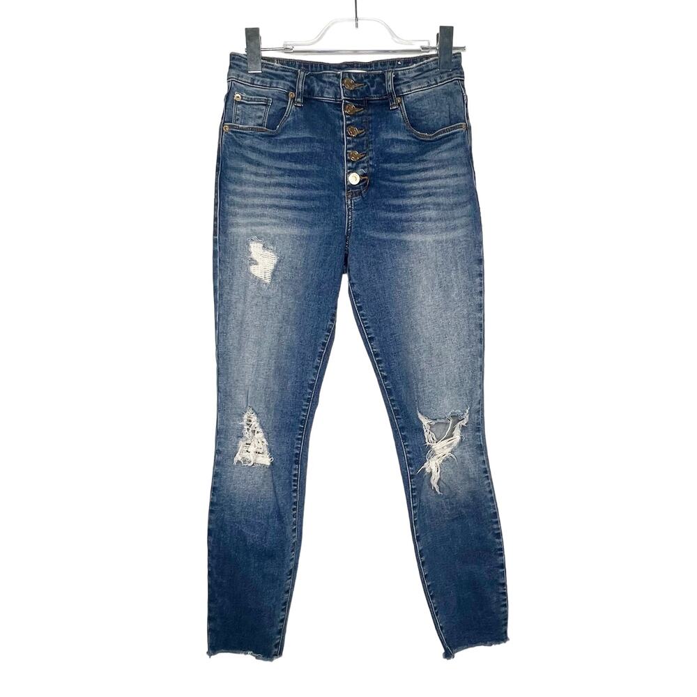 STS BLUE Brie High Rise Skinny Jeans Button Fly Distressed Raw Hem Blue Size 26